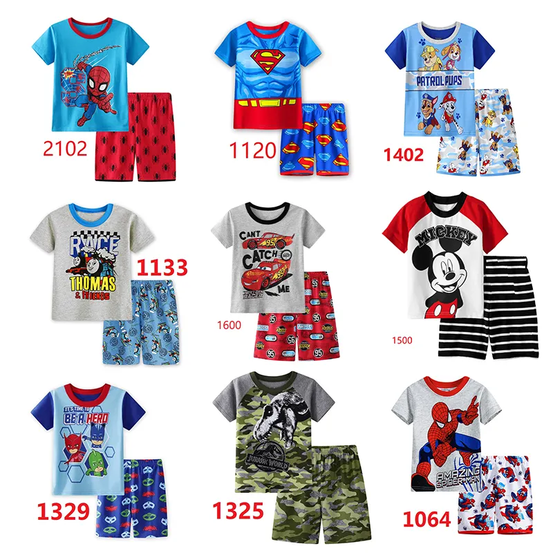 Tuta pigiama manica corta cartone animato estivo all'ingrosso per ragazzi Super eroe Spiderman Design Sleepwear Homewear per bambini