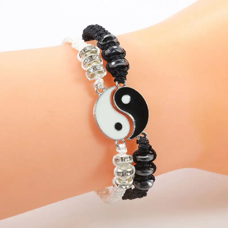All'ingrosso bracciali Tai Ji coppia di gioielli di colore personalizzato intrecciato braccialetto intrecciato con ciondolo in maglia