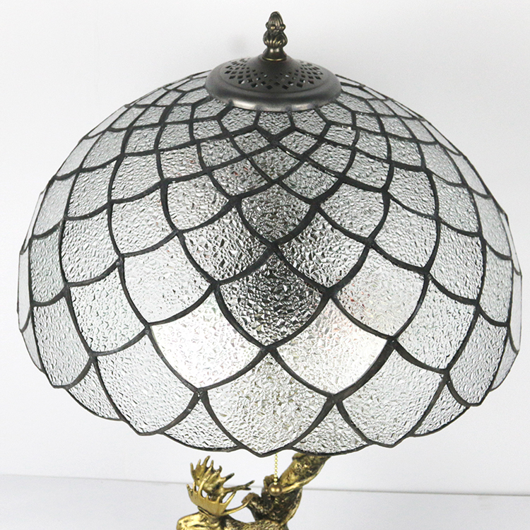 LongHuiJing 16 Inch European Retro Style Tiffany Table Lamp with Clear Stained Glass Lampshade