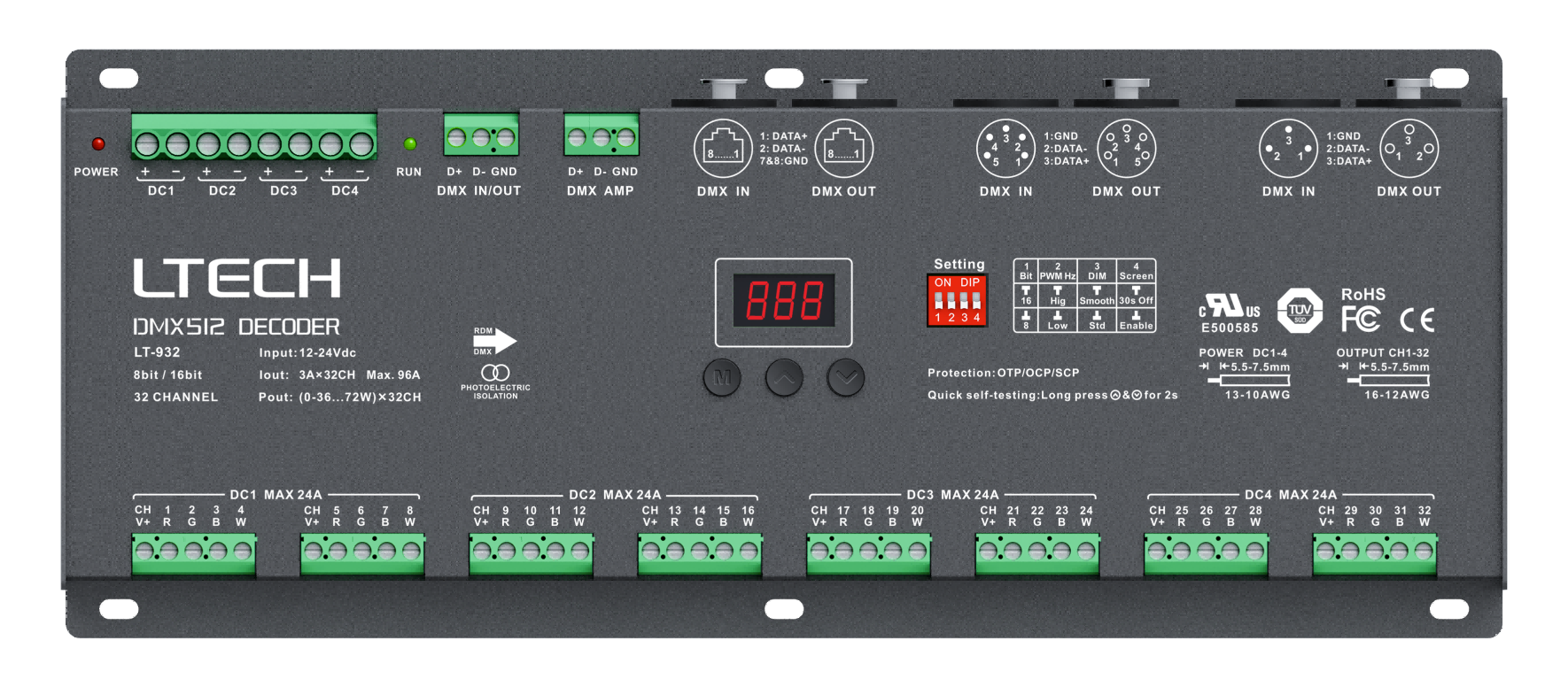 LT-932/RGBW 16bit 3A*32CH Máx.96A Máx.2304W