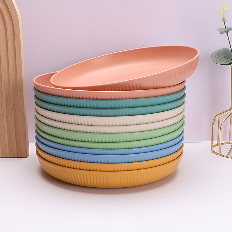 Beige, pink, light blue, light green, yellow, dark green