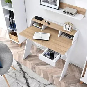 Muebles de oficina para el hogar, escritorio de ordenador simple con estantes de almacenamiento de cajón, mesa de estudio de madera de acero - Product Image 1