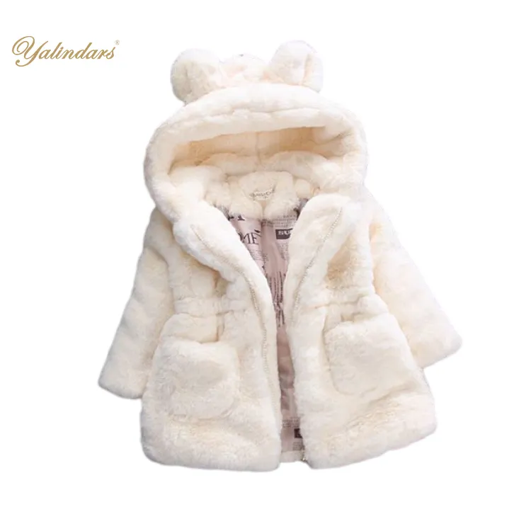 Cappotto caldo in pile invernale per bambina cappotto in pelliccia sintetica per bambini cappotto con cappuccio per orecchio di coniglio carino per bambino