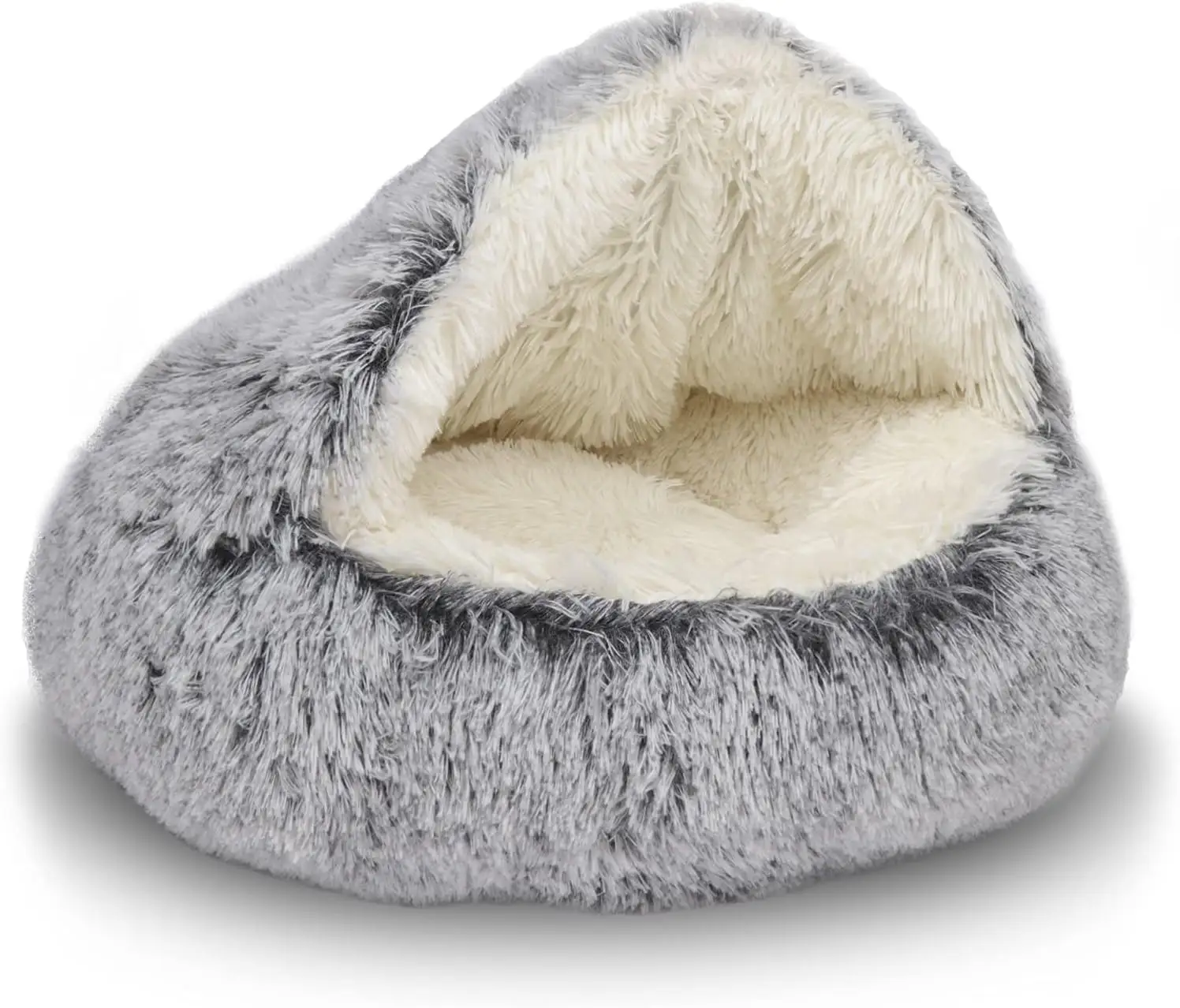 Lujo lavable antideslizante esponjoso acogedor felpa invierno cálido mascota gato perro cama para dormir con capucha cubierta donut cueva miel cama