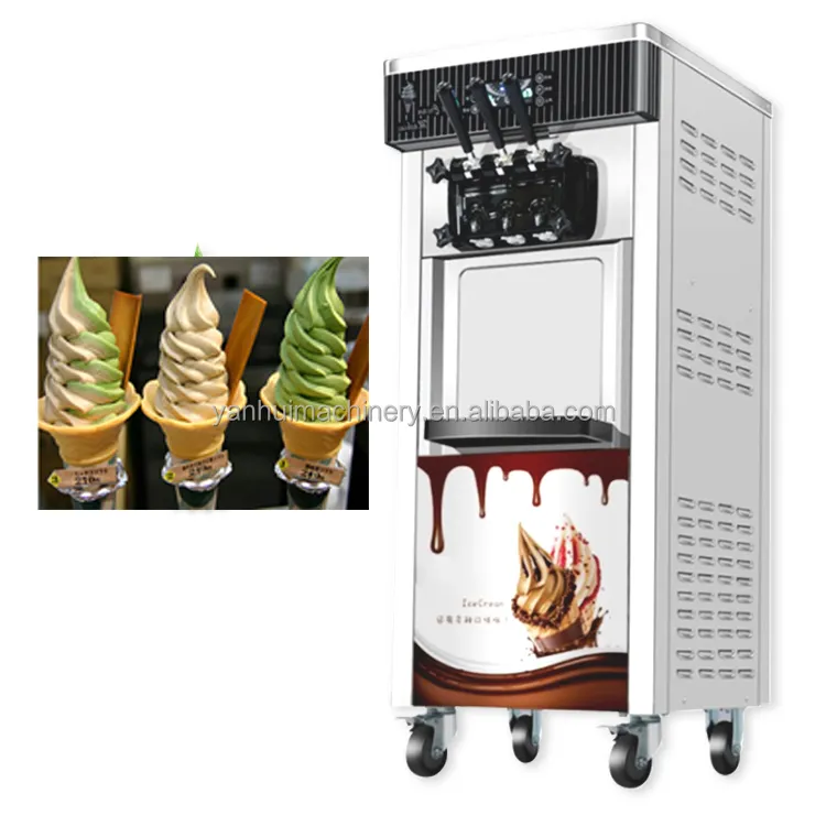 Máquina de helado de acero inoxidable, 3 sabores, comercial, suave