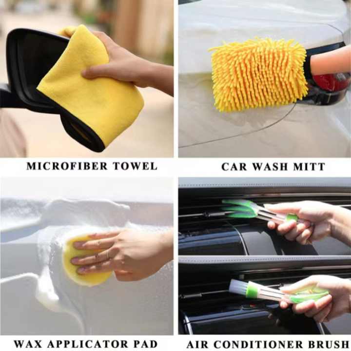23Pcs Exterior Interior Car Wash Cleaning Tools Kit Drill Brush Head Tyre Cleaning Tool Washing Brush