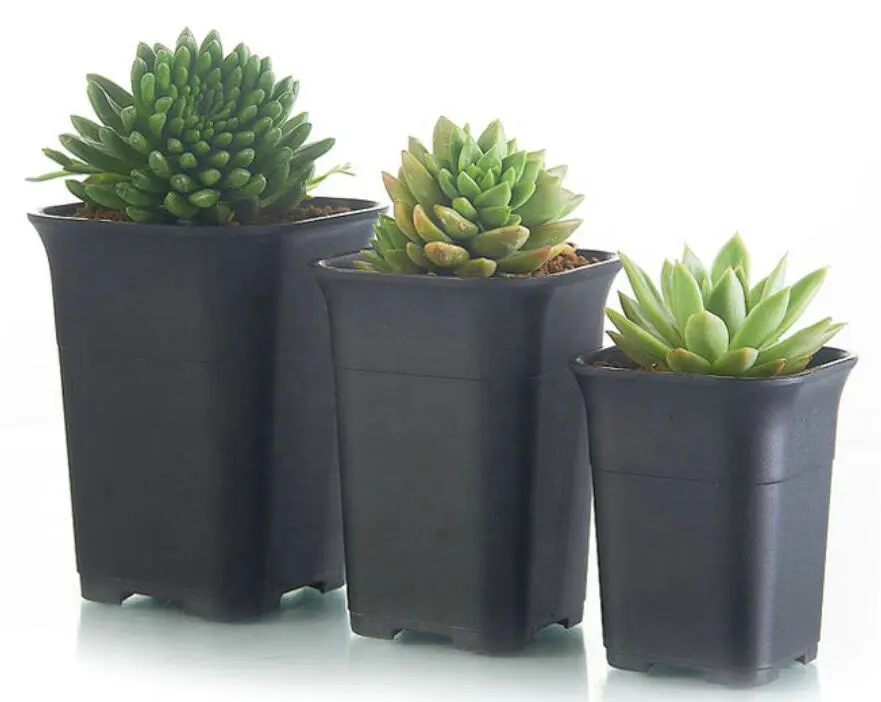 3 dimensioni per vaso da fiori quadrato in plastica per vivaio succulento per interni, scrivania, comodino o pavimento, vassoi per piante da giardino all'aperto