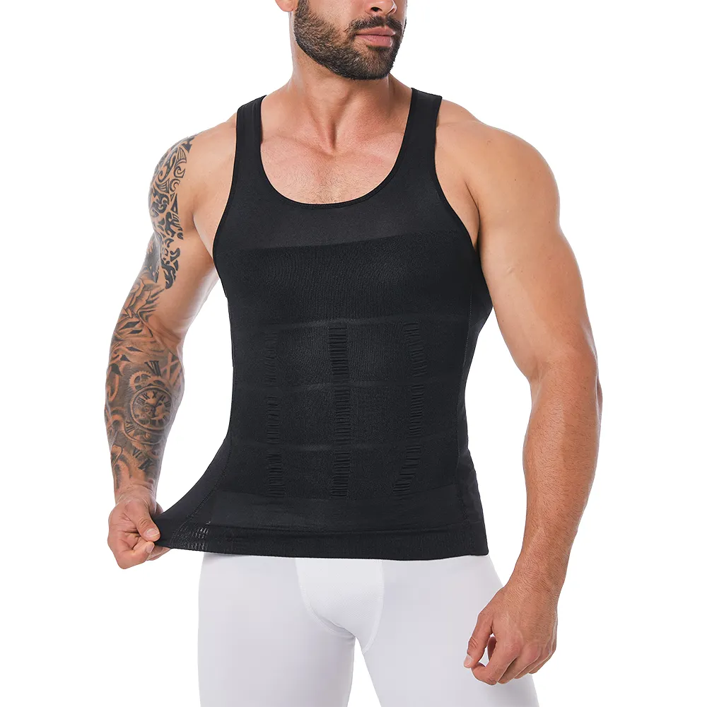 LKBX01 Camiseta de compressão modeladora de corpo para homens emagrecedora Slim Fit regata