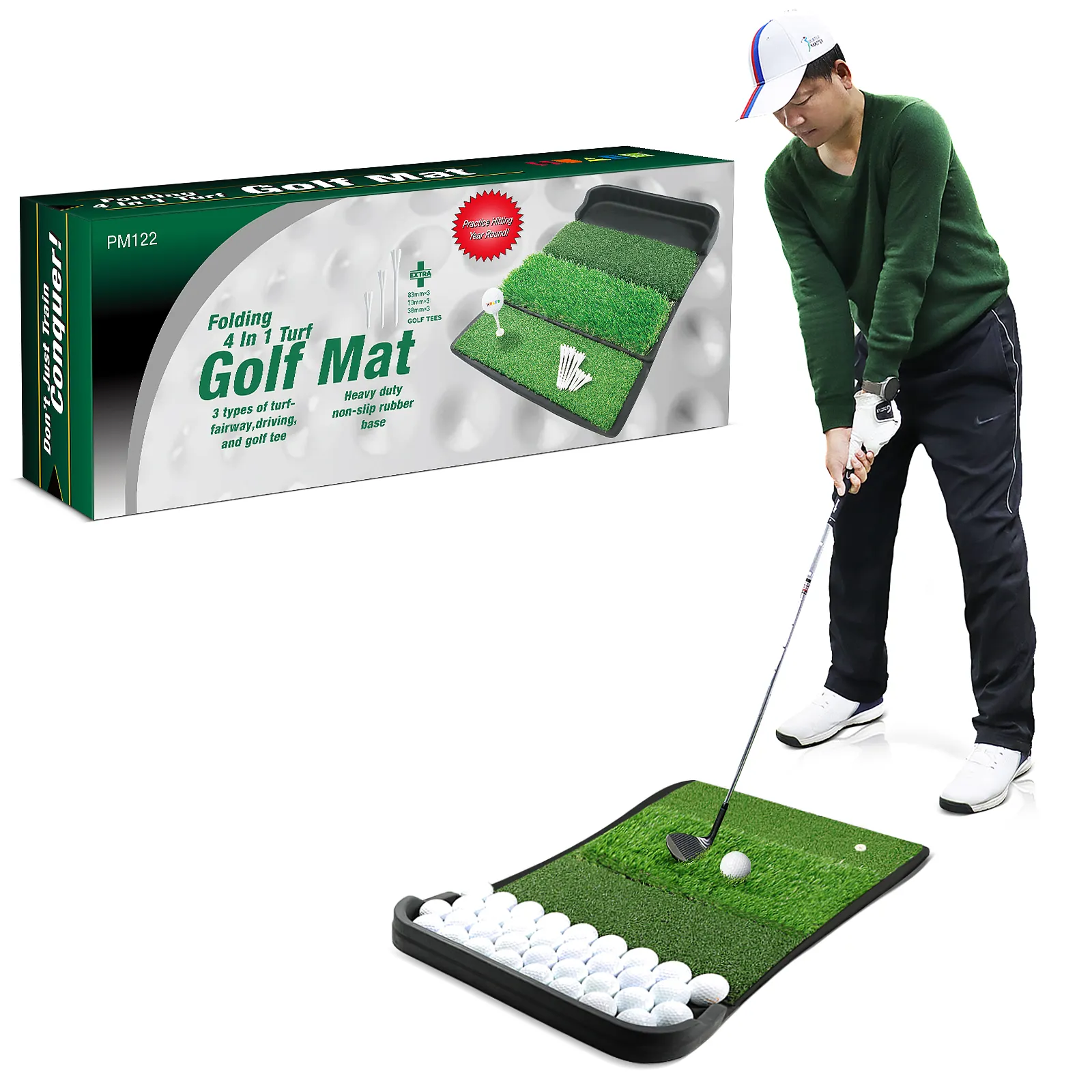 Novo Lançamento Golf Bater Mat com Bandeja Fabricante de Golfe Ao Ar Livre Indoor Formação Prática Aids Fornecimento de Fábrica Personalizado, patenteado