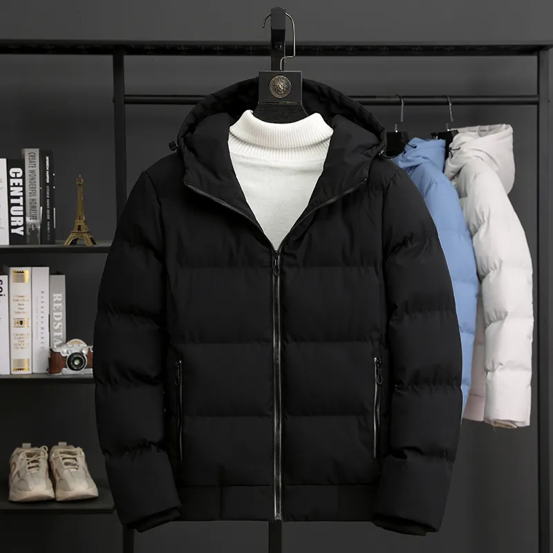 Veste d'hiver à capuche pour homme, vêtements en coton épais, coupe-vent, logo personnalisé, vente en gros