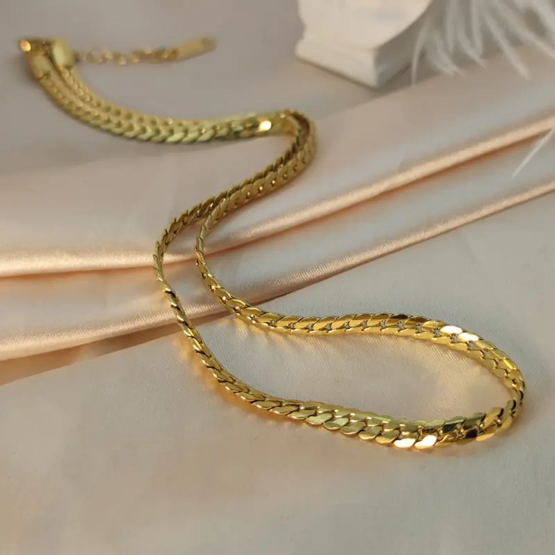 Kadın aksesuarları moda takı altın kaplama Link zinciri paslanmaz çelik kolye yılan zinciri