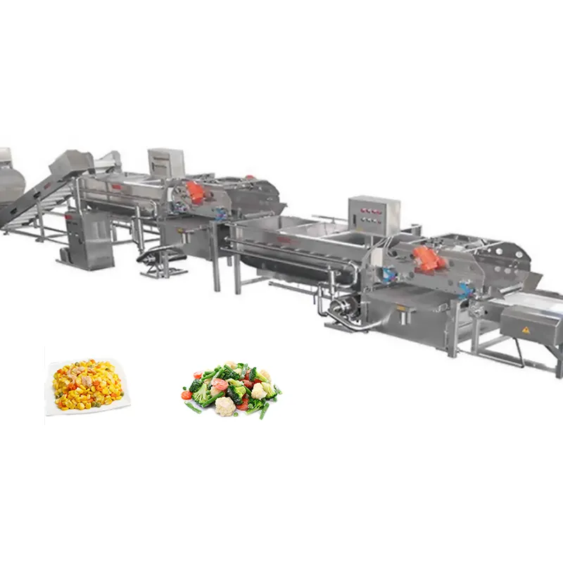 Linha comercial de processamento e embalagem de vegetais e frutas congelados de 500kg/1000kg/h, linha de congelamento rápido iqf