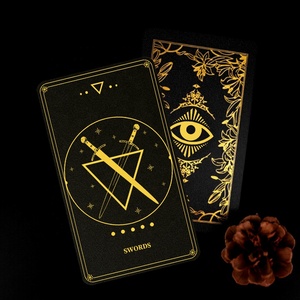 Stampa con Logo personalizzato carta dei tarocchi lamina d'oro carta nera grande mazzo oracolo carta dei tarocchi carte oracolo con guida - Product Image 2