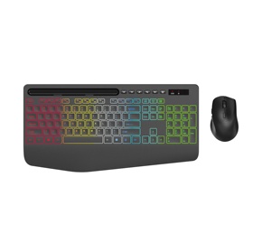 Combo de ratón y teclado inalámbrico retroiluminado recargable de 2,4G con soporte para tableta de teléfono, combo de teclado y ratón silencioso para oficina