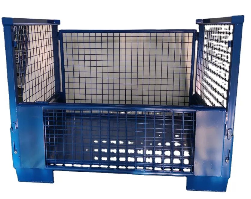 Складная стальная клетка для хранения склада, Штабелируемый контейнер из проволочной сетки, логистическая Складная сетчатая коробка, поддон