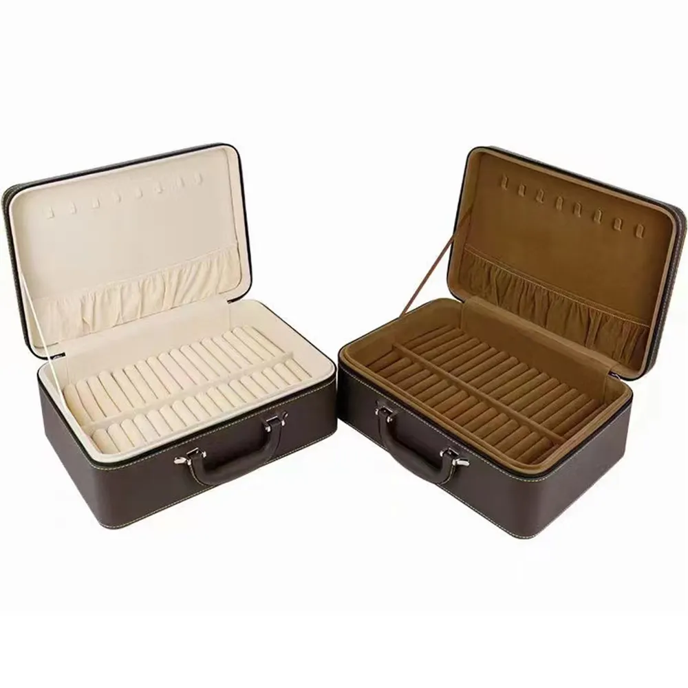 Caja de embalaje de gran capacidad con 3 cajones para joyas con mango de espejo, almacenamiento de joyas de viaje, color personalizado