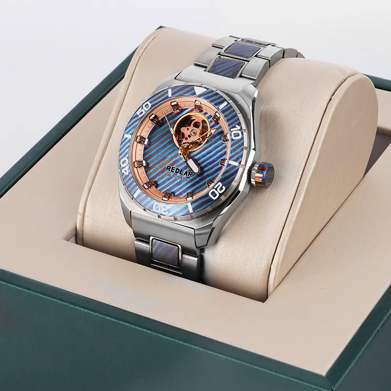 Quadrante personalizzato unico orologi luminosi freddi automatici da uomo da polso meccanico damasco titanio orologio uomo