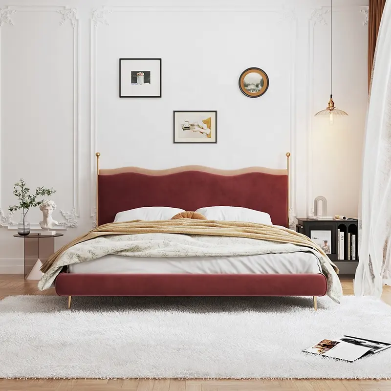 럭셔리 현대 침실 가구 Leathaire 침대 트윈 퀸 킹 침대 나무 프레임 킹 사이즈 더블 침대