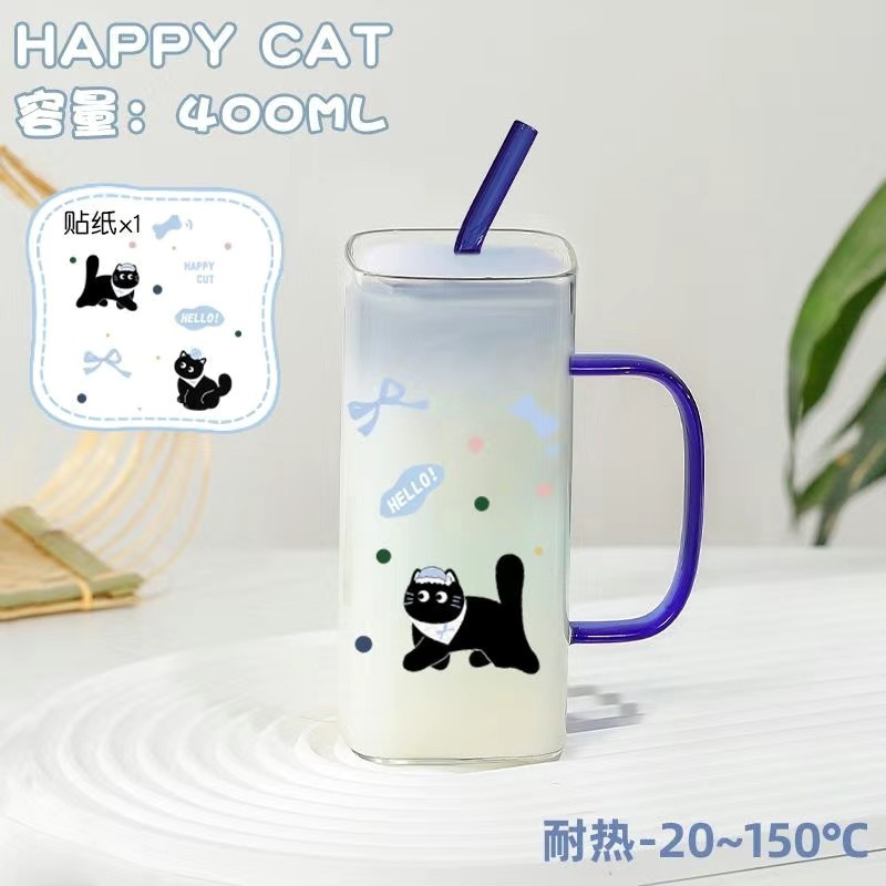 Party Kitten 400 ml tasse simple + paille bleue
