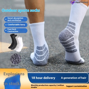 Two Wolves Men's Autumn Winter Sports Socks Crew High Knitted Sweat Absorbing Bottom <strong>Towel</strong> Odor-Proof in Black White Grey - Product Image 3
