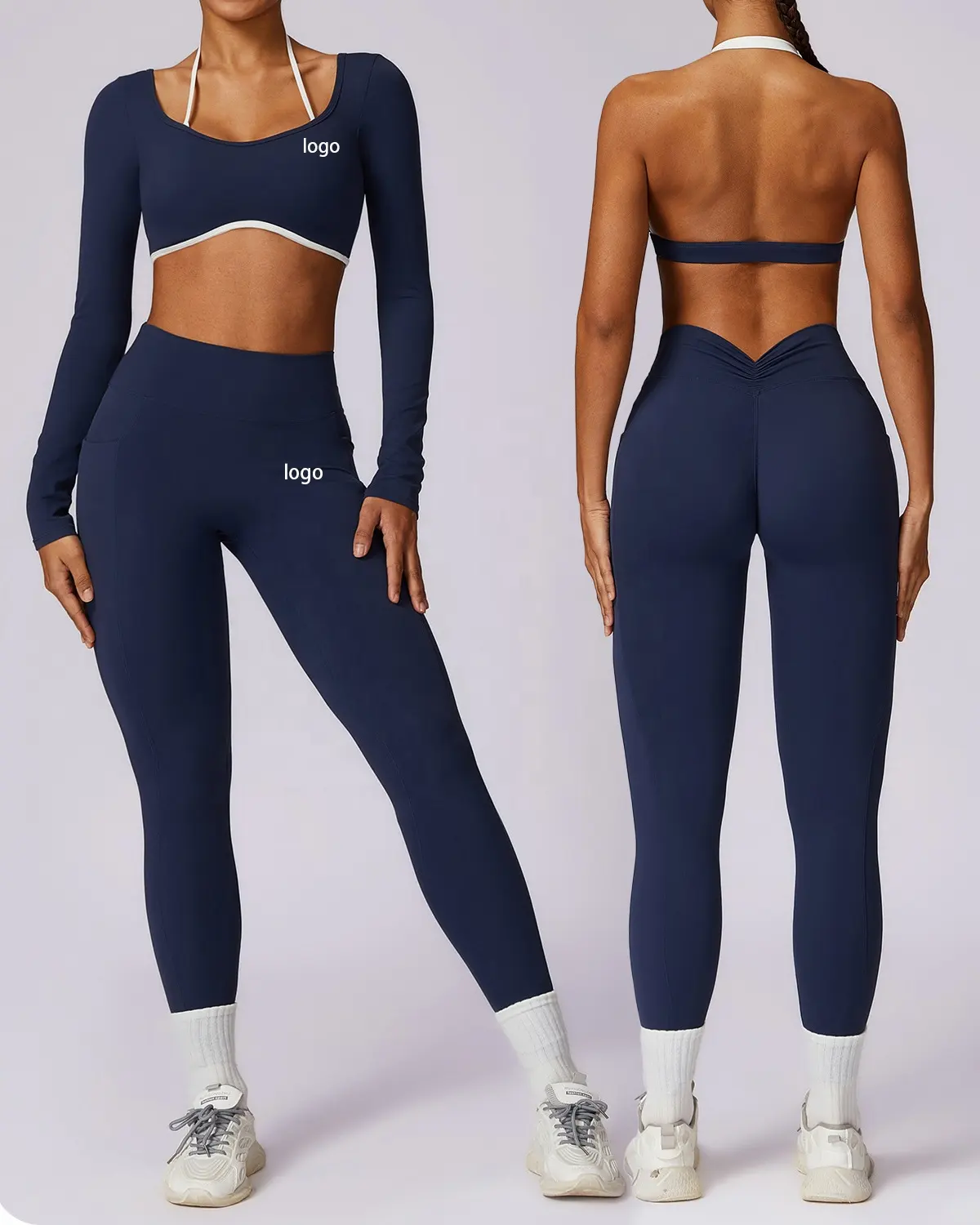 Conjunto de camisa esportiva com mangas compridas, 2/3 peças, roupa de licra fitness personalizada de baixo preço, calças de ioga, calças de ioga, calças de esfrega, roupa esportiva