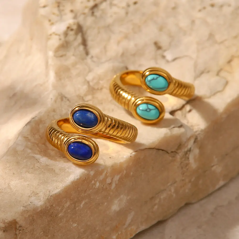 Anello avvolgente con diamanti in oro 18K anello con due anelli intrecciati in pietra regolabile impermeabile Non appannato con serpente turchese