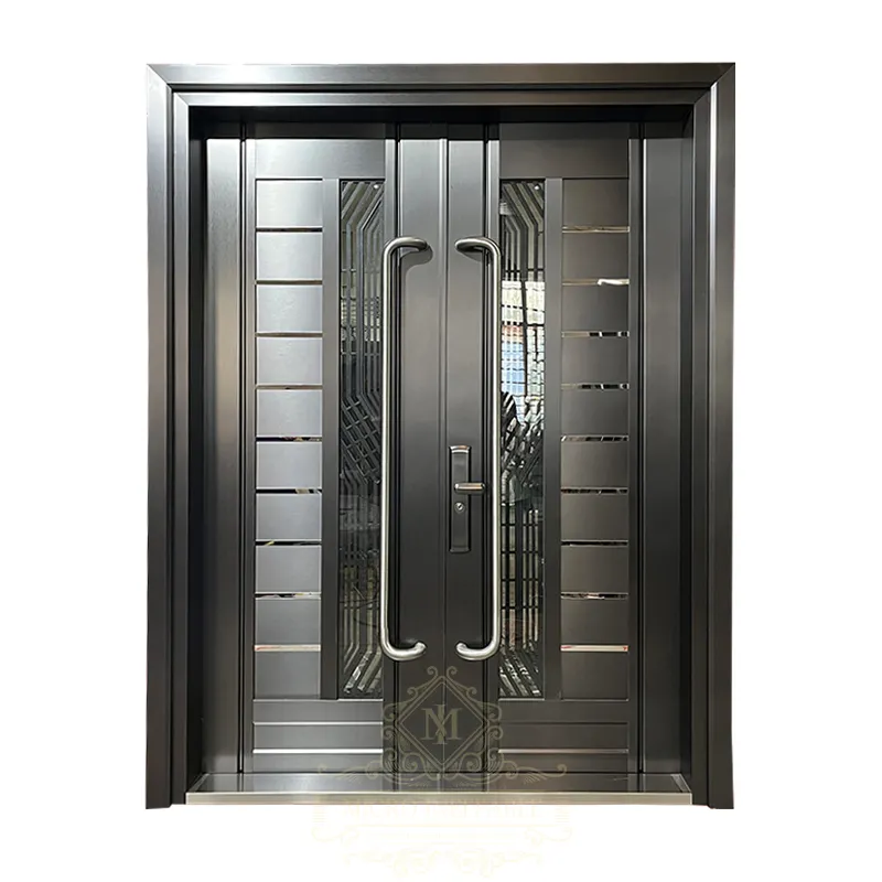 Gran oferta de alta calidad entrada principal puerta doble Acero inoxidable Exterior Metal acero puertas de seguridad