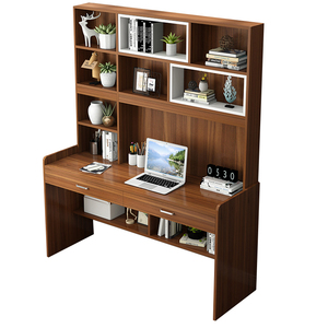 Escritorio de madera con estante para ordenador, mesa de escritura de estudio con estantería, color rosa, ajustable, moderna - Product Image 3