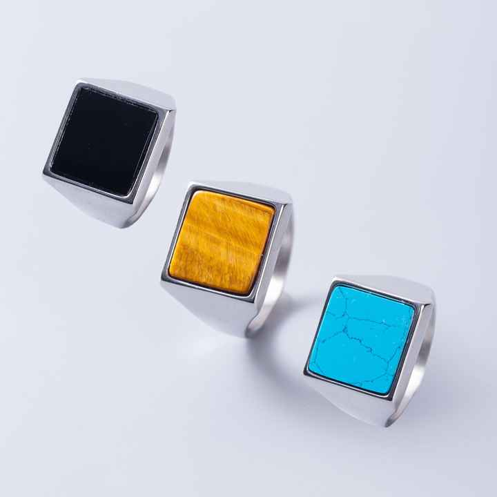 Joyería para hombre, chapado en oro de 18 quilates, diamante cuadrado, corte cuadrado, zafiro azul, estilo, encantadores anillos de cristal para hombre