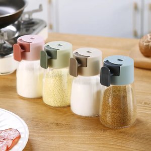 Ölçülebilir tuzluk 100ml basın tipi kontrol boş geri dönüşümlü cam tuz çeşni şişesi mutfak kantitatif tuz kavanozu - Product Image 2
