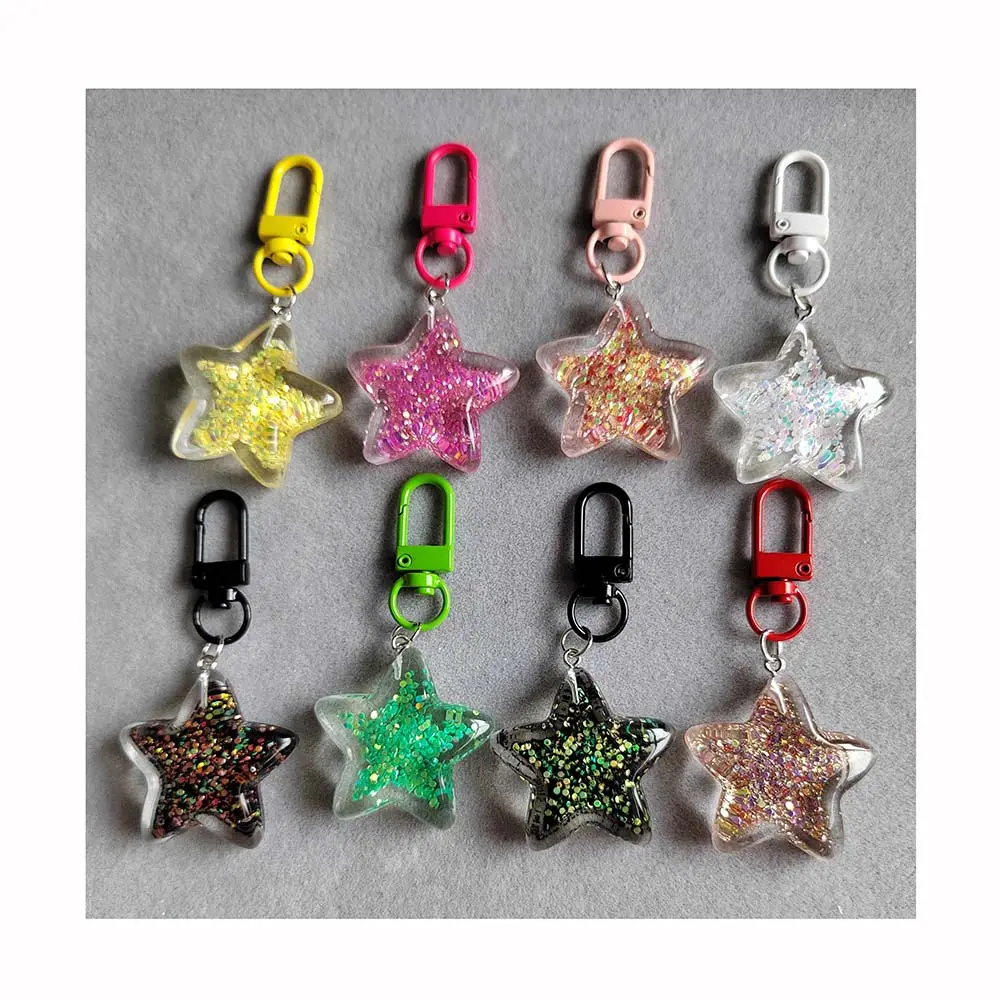 Porte-clés en forme d'étoile pailletée Porte-clés en résine Porte-clés mode sac à paillettes Pendentifs Ornements Accessoires de bijoux pour filles