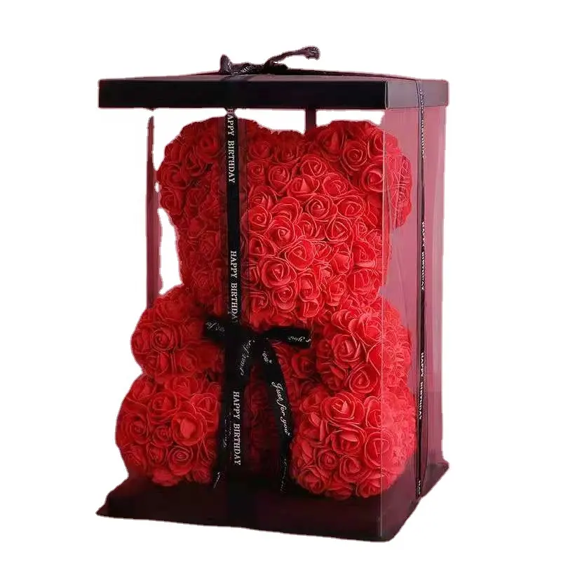 Hochwertige 40cm künstliche Rosen Schaum bär mit Geschenk box Blume Teddybär Geschenk zum Valentinstag Muttertag Geschenk