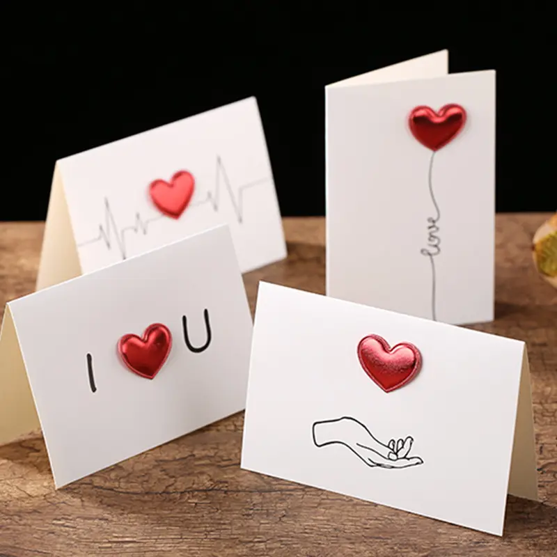 Tarjetas de regalo personalizadas, tarjetas simples de cuero, corazón, felicitación, con sobres, rojo y negro