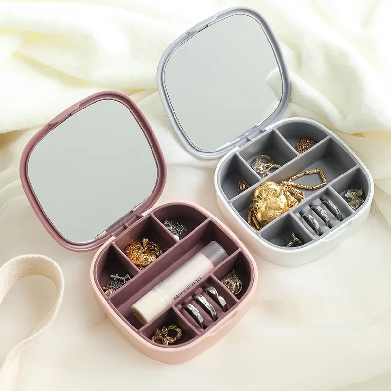 Espelho de bolso barato para armazenamento de cosméticos, caixa quadrada porta jóias, recipiente compacto dobrável para maquiagem e viagem, 2024