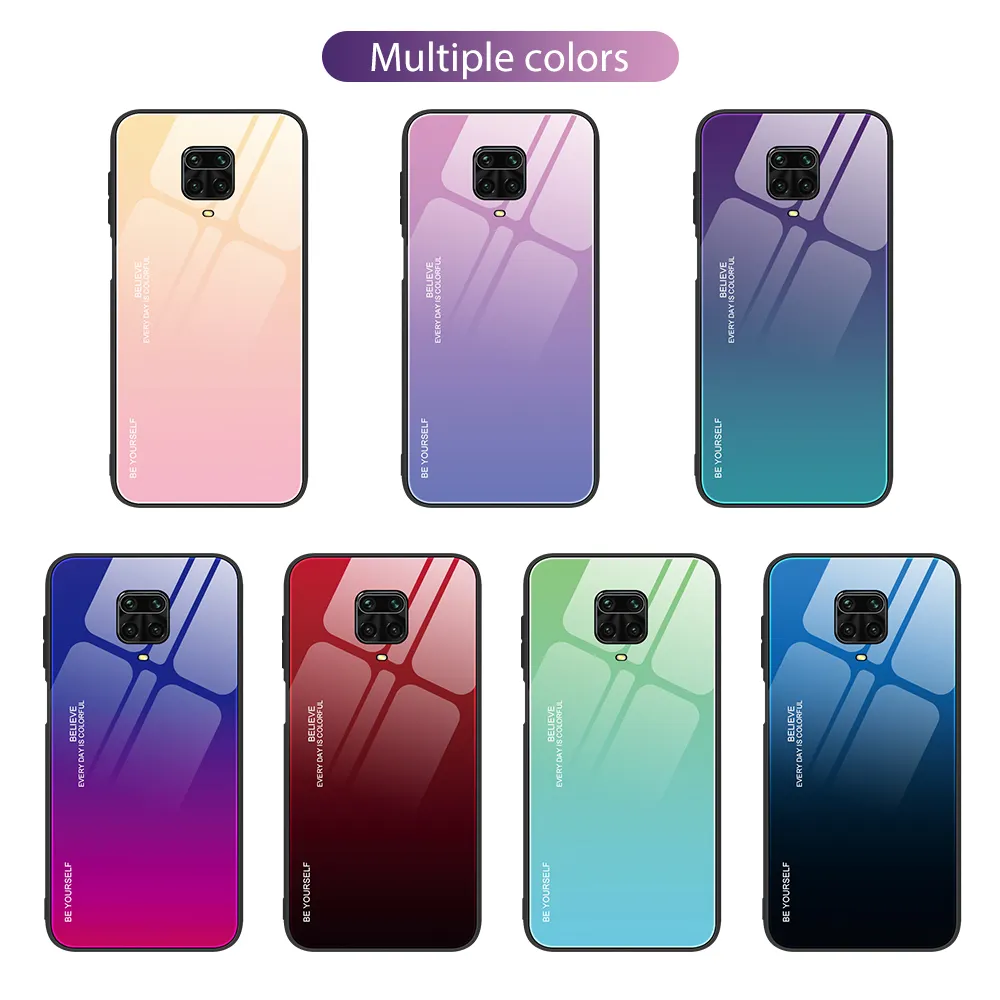 Wholesale Gradient Tempered Glass Phone Case Anti-Scratch 9H Glass Mobile Phone Accessories for Xiaomi Redmi Note 9s