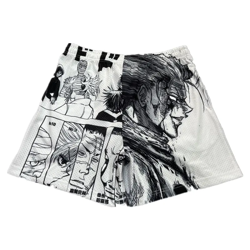 Shorts de treinamento de compressão para homens, anime, preto e branco, fabricante OEM, shorts de sublimação para homens