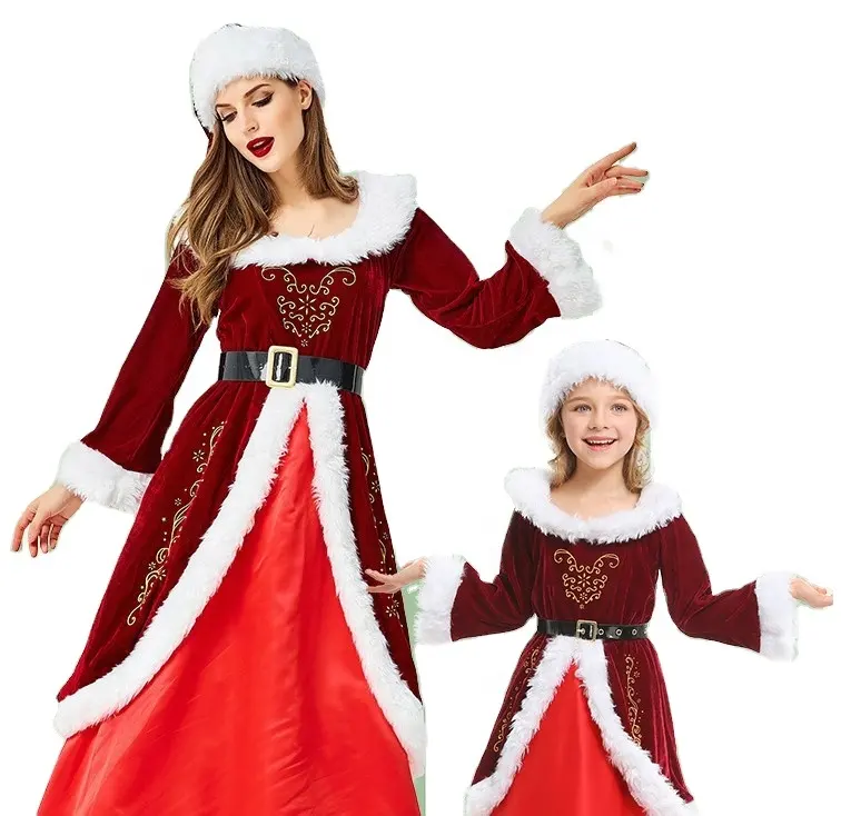 ชุดซานตาคลอสสำหรับผู้ใหญ่ชุดคริสมาสต์ผ้าขนเทียมชุดซานตาคลอส