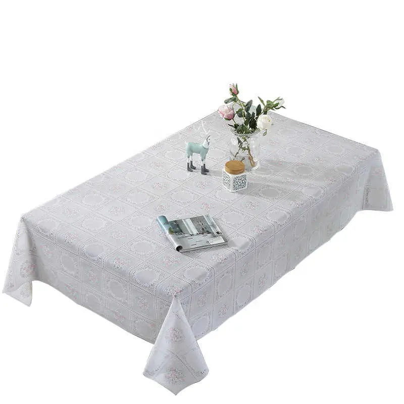 PVC Waterproof Dustproof Lace Tablecloth Non-washable Anti-scald Dining Table Coffee Table Plastic Rectangular Tablecloth