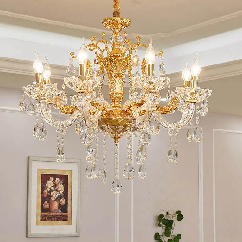 Stile europeo candela di vetro di lusso lampadario di cristallo per il soffitto alto Hotel oro casa soggiorno illuminazione decorativa