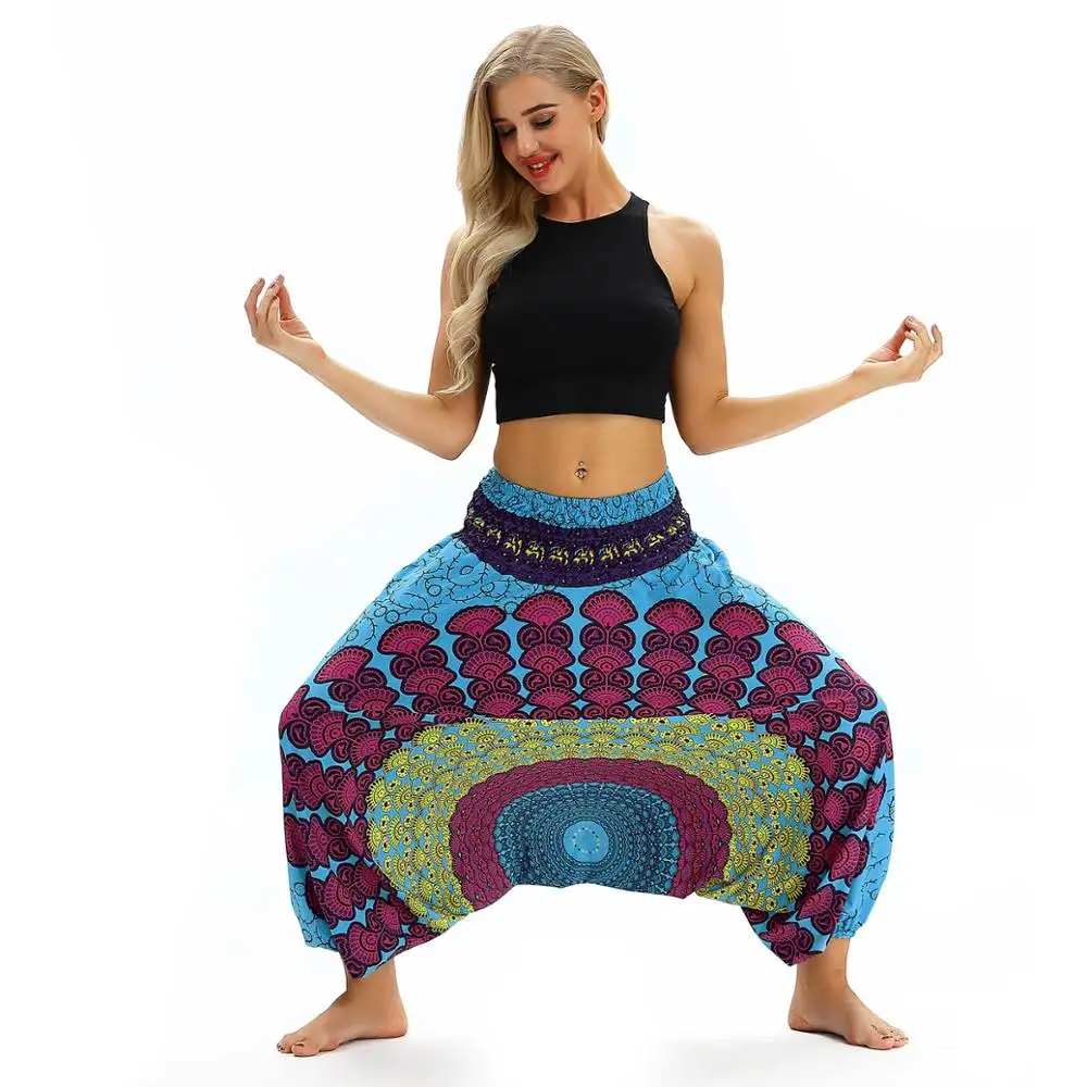 Stampato baggy hippie di boho aladdin harem pantaloni gypsy yoga harem pantaloni