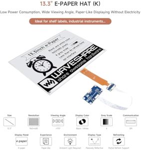 Display a forma di 13.3 pollici E-Ink cappello (K) per Raspberry Pi, interfaccia SPI con ampio angolo di visione a forma di carta - Product Image 3