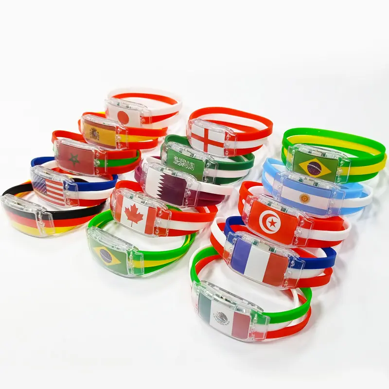 Promotion Novelty LED Party Bracelets Flashing Light Up Luminous wristband Logo Custom PVC TPU Acrylic magnet bracelet national