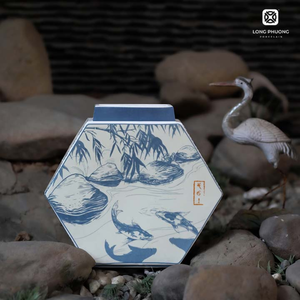OEM Light Blue Hexagonal Porcelain Vase with <strong>Koi</strong> Fish - Custom Modern <strong>Ceramic</strong> Tabletop Decoration for Home or Office - Product Image 5
