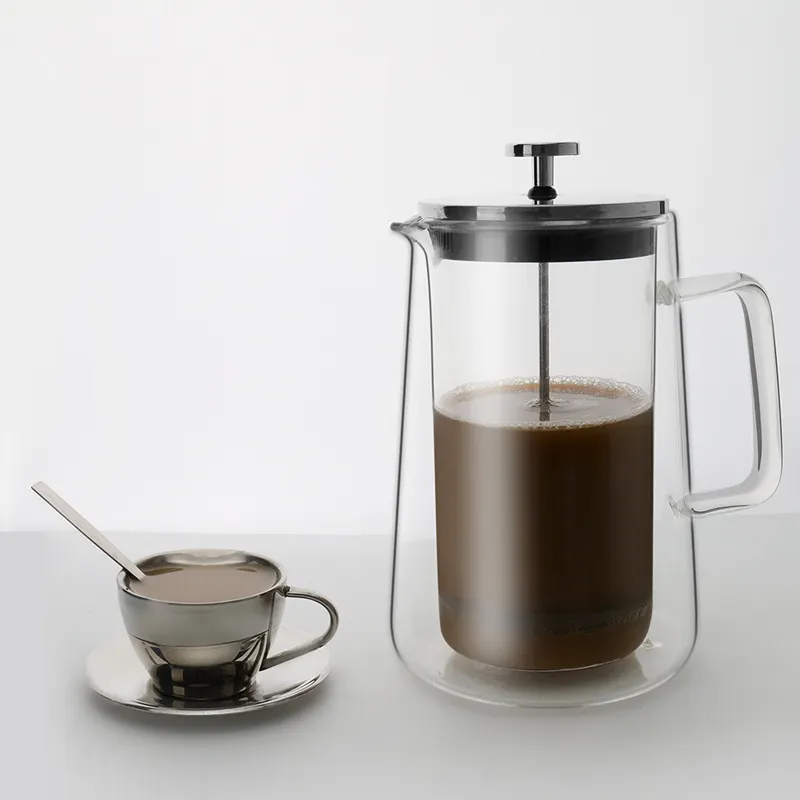 Prensa Francesa de vidrio de doble pared a prueba de alta temperatura, cafetera de té, vidrio de borosilicato con acero inoxidable