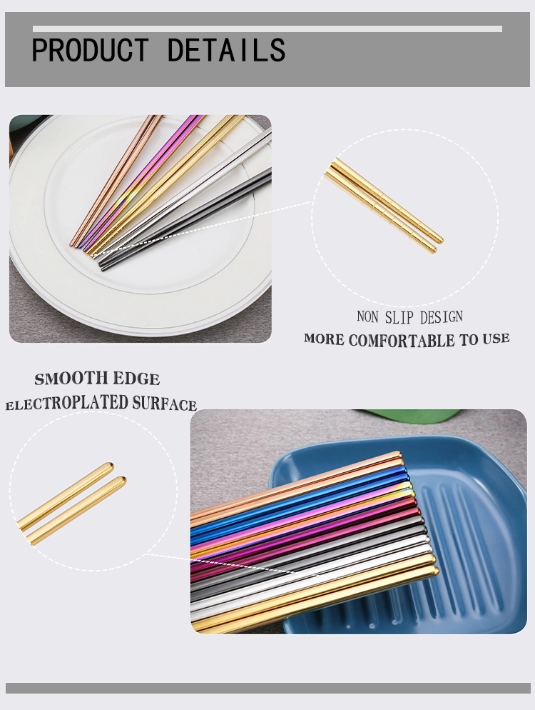 Non-Slip Chinese Stainless Steel Reusable Metal Chopstick for Sushi Food Sticks Tableware Kitchen