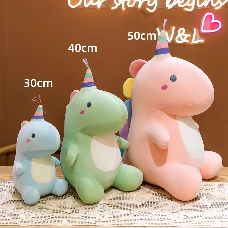 Commercio all'ingrosso della fabbrica Kawaii Candy Color Dinosaur Animal Soft peluche Blue Pink Unicorn Dinosaur peluche cuscini per bambole