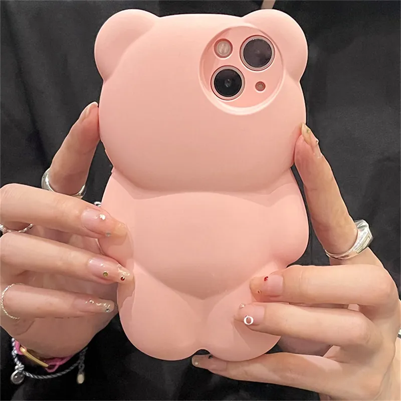 आईएनएस जापान प्यारा 3D सिंडी रंग भालू सादे फोन के मामले में iPhone के लिए 14 13 12 11 प्रो XS अधिकतम X XR कार्टून पशु Shockproof नरम कवर