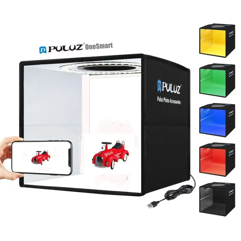 Puluz Portable 25cm Led cadre Photo Cube boîte à lumière équipement photographique Photo boîte à lumière Mini Photo Studio accessoires boîte de prise de vue