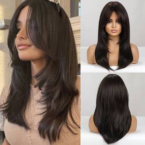 Factory Cheap 24 Inch Long Straight Layered Hair Wigs Synthetic Hair Replacement Wigs With <strong>Bangs</strong> for Daily Use for Women - Product Image 1
