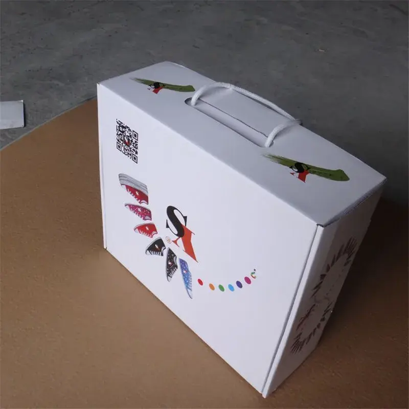 Manufacturer 1000PCS/lot Luxury Custom Colorful printed corrugated cardboard shoe boxes with handle Foldable Paper Shoe box